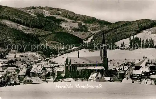 AK / Ansichtskarte Neustadt Titisee Kirche Winter Neujahrsgruesse Kat. Titisee Neustadt