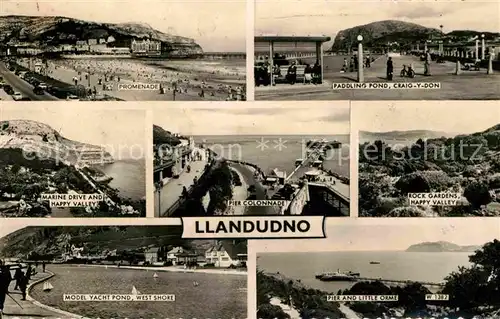 AK / Ansichtskarte Llandudno Wales Promenade Paddling Pond Marine Drive Happy Valley Pier Colonnade Rock Gardens Model Yacht Pond Little Orme