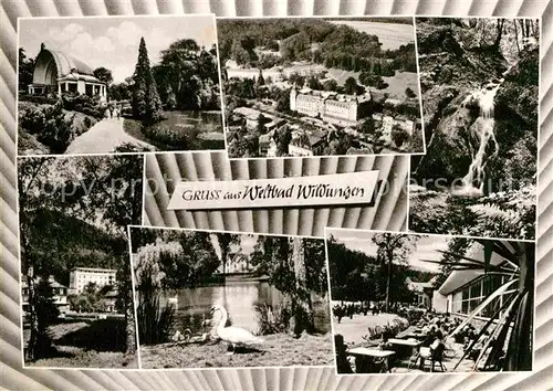 AK / Ansichtskarte Bad Wildungen Kurpark Pavillon Kurhotel Schwanenteich Wasserfall Kat. Bad Wildungen