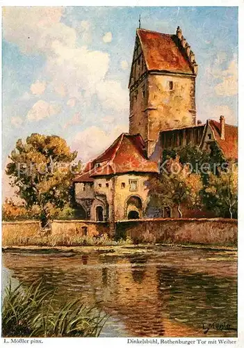 AK / Ansichtskarte Dinkelsbuehl Rothenburger Tor mit Weiher Kat. Dinkelsbuehl