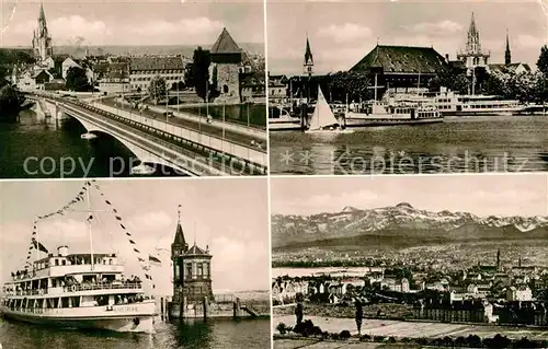 AK / Ansichtskarte Konstanz Bodensee Bruecke Hafen Faehre Gesamtansicht mit Alpenpanorama Kat. Konstanz