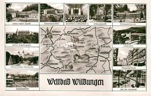 AK / Ansichtskarte Bad Wildungen und Umgebung uebersichtskarte mit Sehenswuerdigkeiten Kat. Bad Wildungen