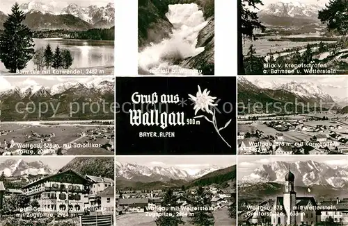 AK / Ansichtskarte Wallgau Barmsee Panorama Wasserfall Kirche Dreitorspitze Kat. Wallgau