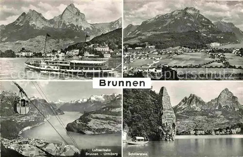 AK / Ansichtskarte Brunnen SZ Personendampfer Luftseilbahn Schillerstein Panorama  Kat. Brunnen