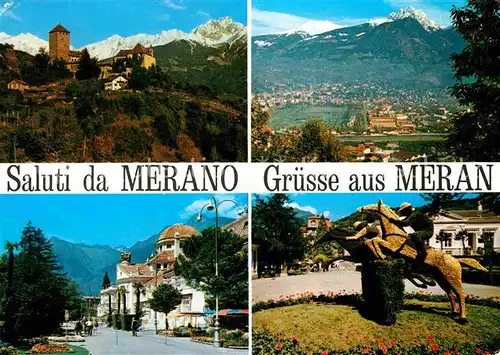 AK / Ansichtskarte Meran Merano Schloss Panorama Dorfmotiv Reiterstatue