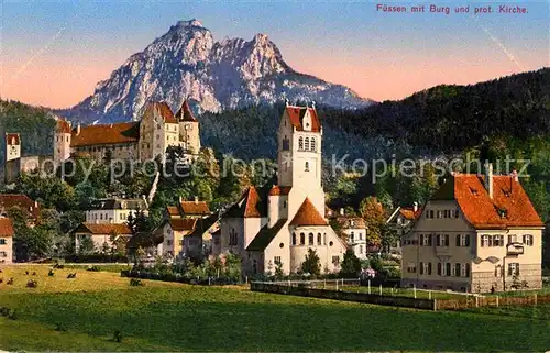 AK / Ansichtskarte Fuessen Allgaeu Burg Protestantische Kirche Kat. Fuessen