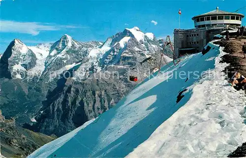 AK / Ansichtskarte Seilbahn Schilthorn Muerren Gipfelstation Drehrestaurant Eiger Moench Jungfrau Kat. Bahnen