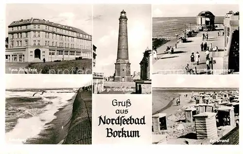 AK / Ansichtskarte Borkum Nordseebad Kurpromenade Strand Leuchtturm Haus Rote Erde Kat. Borkum