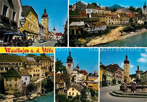 AK / Ansichtskarte Waidhofen Ybbs Ortsansichten mit Kirche Brunnen Haeuserpartie am Fluss Kat. Waidhofen an der Ybbs