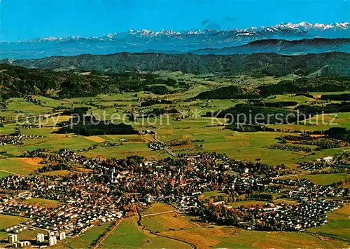 AK / Ansichtskarte Isny Allgaeu mit Alpenpanorama Fliegeraufnahme Kat. Isny im Allgaeu