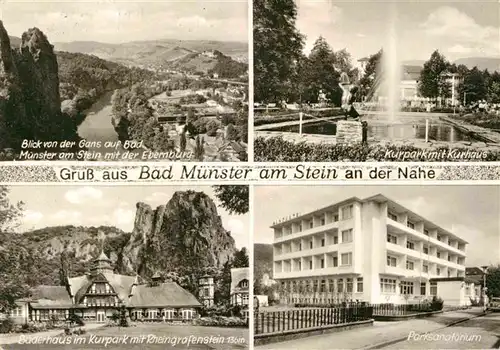 AK / Ansichtskarte Bad Muenster Stein Ebernburg Panorama Blick von der Gans mit Ebernburg Kurpark Kurhaus Baederhaus Rheingrafenstein Parksanatorium Kat. Bad Muenster am Stein Ebernburg