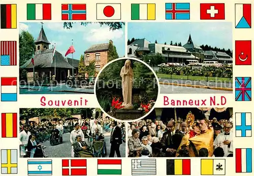 AK / Ansichtskarte Banneux Notre Dame Wallfahrtsort Statue Nationalflaggen