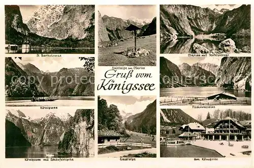 AK / Ansichtskarte Koenigssee St Bartholomae Saletalpe Obersee Teufelshoerner Fischunkelalpe Schoenfeldspitze Alpenpanorama