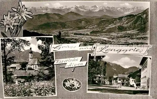 AK / Ansichtskarte Lenggries Ortsansicht mit Kirche Alpenpanorama Kat. Lenggries