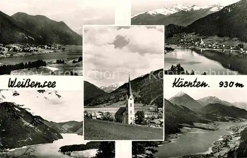 AK / Ansichtskarte Weissensee Kaernten Kirche Panorama mit Alpen Kat. Weissensee