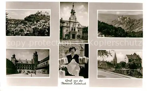 AK / Ansichtskarte Kulmbach Panorama Plassenburg Kirche Kellnerin mit Bierkruegen Kat. Kulmbach