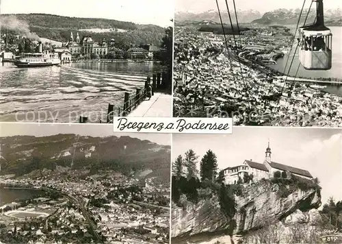 AK / Ansichtskarte Bregenz Bodensee Hafen Faehre Pfaender Bergbahn Kloster Riedenburg Fliegeraufnahme