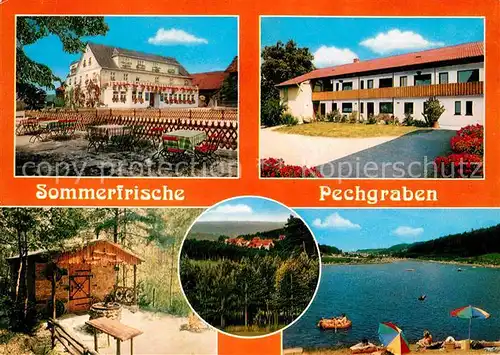 AK / Ansichtskarte Pechgraben Gasthof Pension Frankenwald Badestrand See Huette Kat. Neudrossenfeld