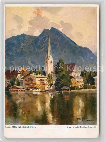 AK / Ansichtskarte Egern Tegernsee mit Kirche und Bodenschneid Kuenstlerkarte Kat. Rottach Egern