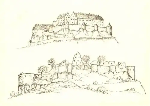 AK / Ansichtskarte Bad Urach Hoehenburg Hohenurach um 1700 und heute Zeichnung Kuenstlerkarte Kat. Bad Urach