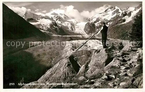 AK / Ansichtskarte Alphorn Alphornblaeser Morteratschgletscher  Kat. Musik