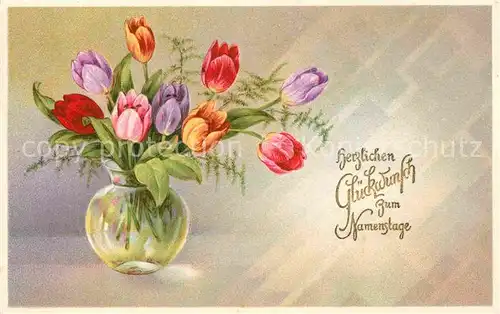 AK / Ansichtskarte Namenstag Namenskarte Tulpen Vase Litho Kat. Greetings