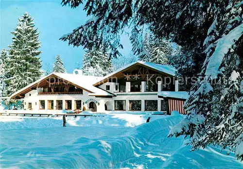 AK / Ansichtskarte Garmisch Partenkirchen Cafe Restaurant Riessersee am Fusse des Zugspitzmassivs Winterlandschaft Huber Karte Nr 10309 Kat. Garmisch Partenkirchen