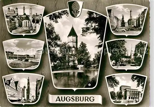 AK / Ansichtskarte Augsburg Jakobskirche Rathaus Hauptbahnhof Karolinensitz Perlach Kat. Augsburg