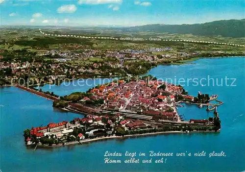 AK / Ansichtskarte Lindau Bodensee Halbinsel Deutsch oesterreichische Grenze Fliegeraufnahme Kat. Lindau (Bodensee)