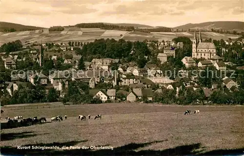 AK / Ansichtskarte Schirgiswalde Panorama Kirche Weide Kat. Schirgiswalde