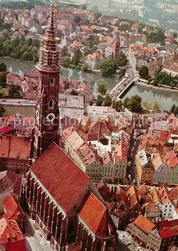 AK / Ansichtskarte Landshut Isar St Martin Kirche Baustein Fliegeraufnahme Kat. Landshut