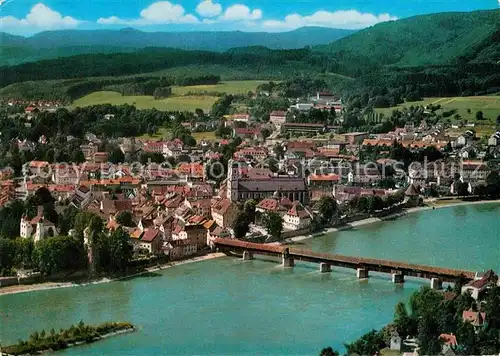 AK / Ansichtskarte Bad Saeckingen am Hochrhein Rheinbruecke Blick zum Schwarzwald Fliegeraufnahme Kat. Bad Saeckingen