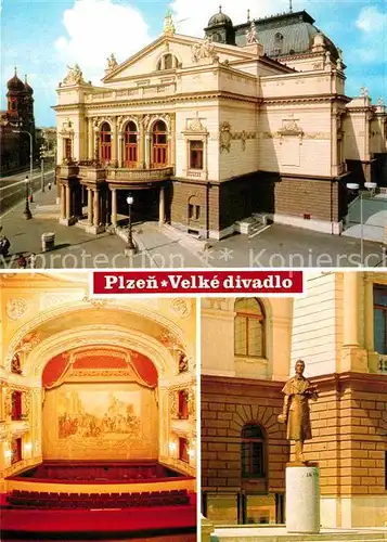 AK / Ansichtskarte Plzen Pilsen Velke divado Augustina Nemejce v hlavnim sale Socha Josefa Kajetana Tyla Theater Saal Denkmal Statue Kat. Plzen Pilsen