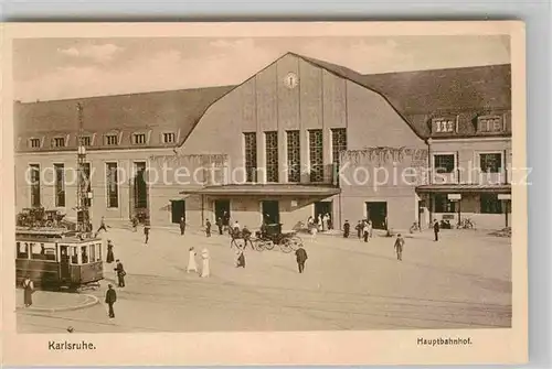 AK / Ansichtskarte Karlsruhe Baden Hauptbahnhof Strassenbahn