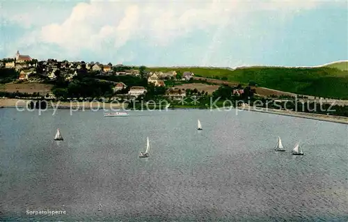 AK / Ansichtskarte Langscheid Sorpesee Sorpetalsperre Staumauer Segeln Fliegeraufnahme Kat. Sundern (Sauerland)