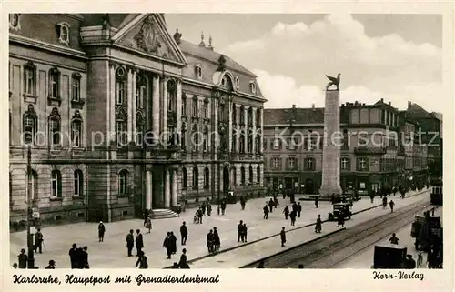 AK / Ansichtskarte Karlsruhe Baden Hauptpost Grenadierdenkmal 