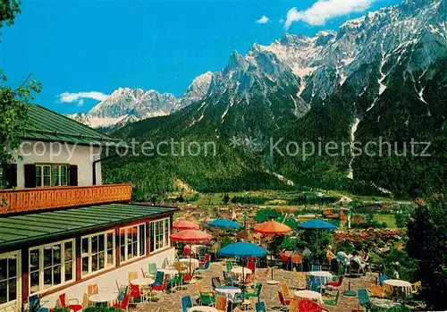 AK / Ansichtskarte Mittenwald Bayern Berggaststaette Latscheneck Terrasse Karwendelgebirge Kat. Mittenwald