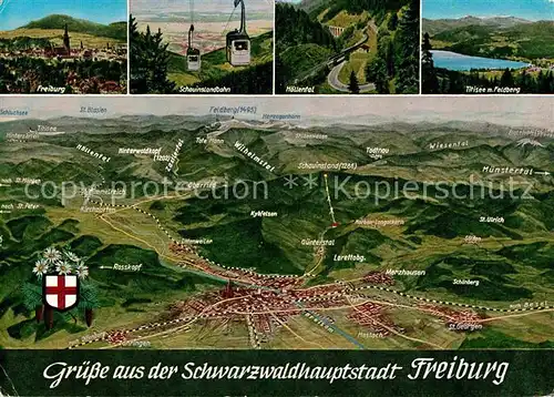 AK / Ansichtskarte Freiburg Breisgau aus der Vogelperspektive Schauinsland Bergbahn Hoellental Titisee Feldberg Schwarzwald Kat. Freiburg im Breisgau