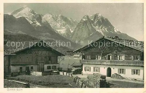 AK / Ansichtskarte Garmisch Partenkirchen Ortsmotiv mit Blick gegen Alpspitze Hoellental und Waxenstein Kat. Garmisch Partenkirchen