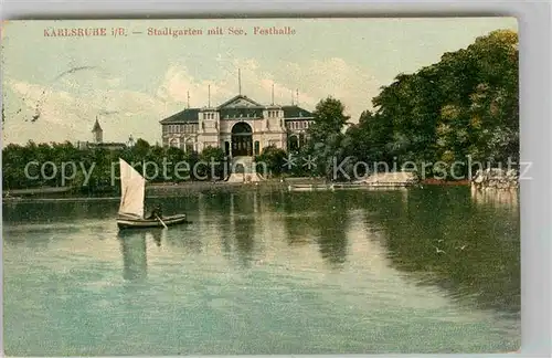 AK / Ansichtskarte Karlsruhe Baden Stadtgarten See Festhalle