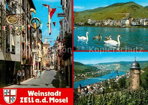 AK / Ansichtskarte Zell Mosel Burg Schwan Gasthaus Gruener Kranz Kat. Zell (Mosel)