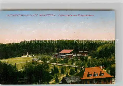 AK / Ansichtskarte Muensingen Truppenuebungsplatz Offiziersheim mit Kriegerdenkmal Kat. Muensingen