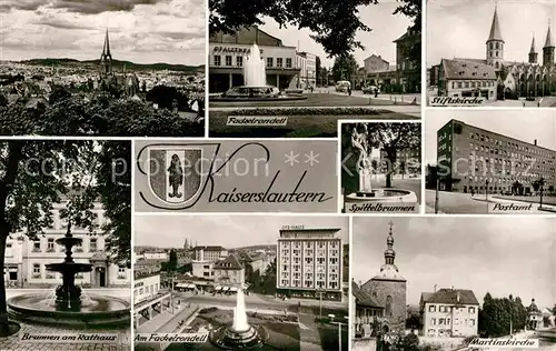 AK / Ansichtskarte Kaiserslautern Fackelrondell Stiftskirche Brunnen Rathaus Martinskirche Kat. Kaiserslautern