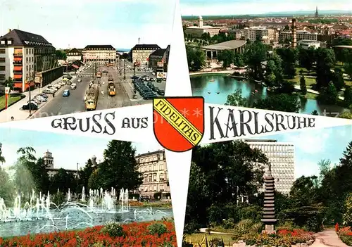 AK / Ansichtskarte Karlsruhe Baden Bahnhofsplatz Stadtgarten Wasserspiele Denkmal