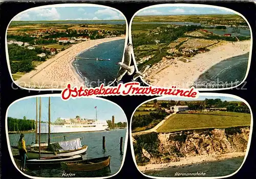 AK / Ansichtskarte Travemuende Ostseebad Fliegeraufnahme mit Strand Hermannshoehe Hafen Kat. Luebeck