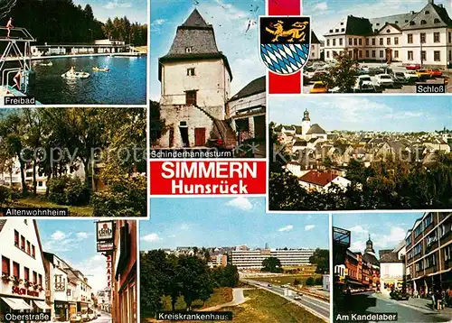 AK / Ansichtskarte Simmern Hunsrueck Schinderhannesturm Altenwohnheim Kreiskrankenhaus Kandelaber Kat. Simmern  Hunsrueck