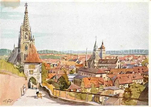 AK / Ansichtskarte Esslingen Neckar Blick von der Neckarhalde Kuenstlerkarte Kat. Esslingen am Neckar