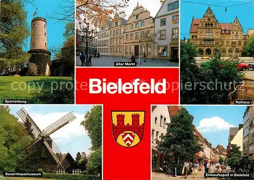 AK / Ansichtskarte Bielefeld Sparrenburg Bauernhausmuseum Windmuehle Alter Markt Rathaus Fussgaengerzonne Kat. Bielefeld