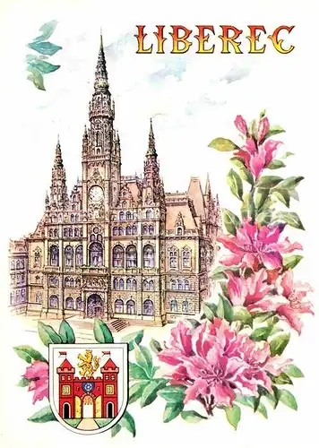 AK / Ansichtskarte Liberec Rathaus Blumen Kuenstlerkarte Kat. Liberec