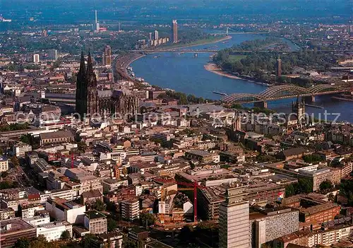 AK / Ansichtskarte Koeln Rhein Fliegeraufnahme Dom Altstadt Hohenzollernbruecke Kat. Koeln